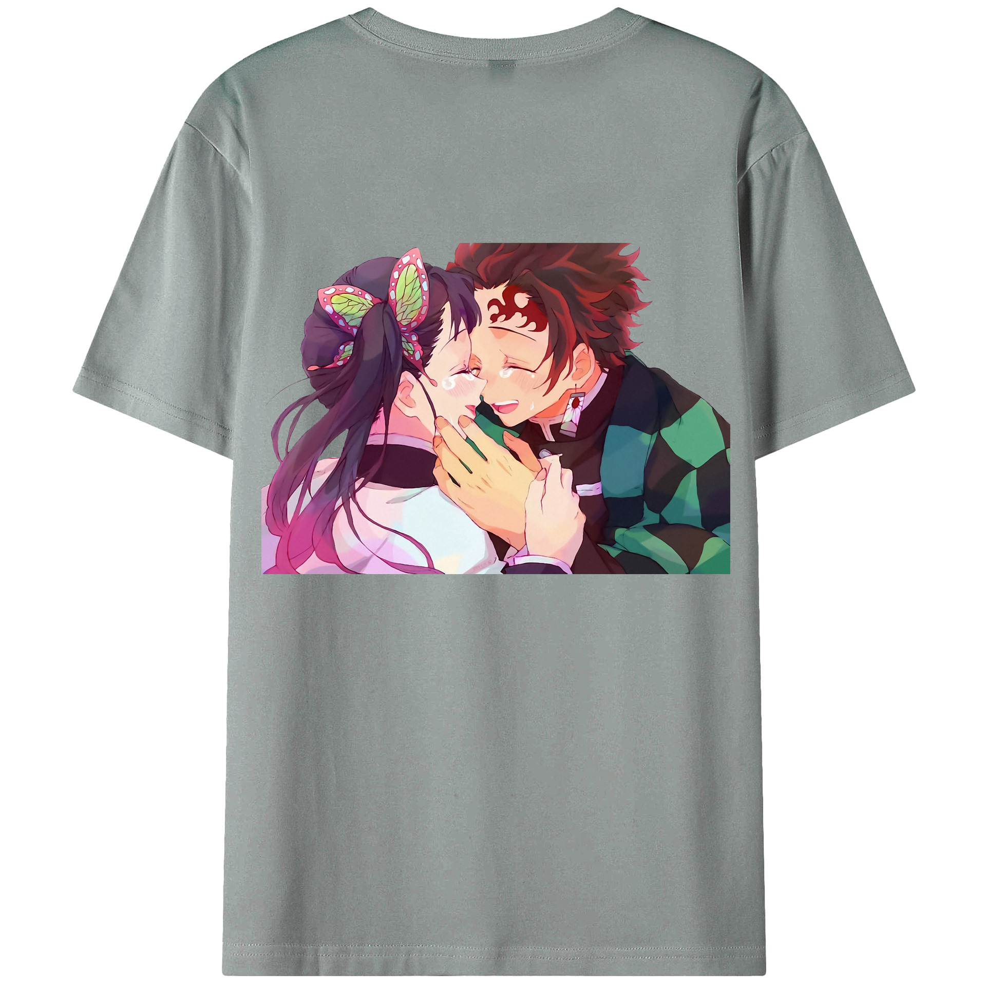 （画像用） 鬼滅の刃 竈門 炭治郎／かまど たんじろう Kamado Tanjirou 綿100％ メンズ半袖Tシャツ（バックプリント） 通気性